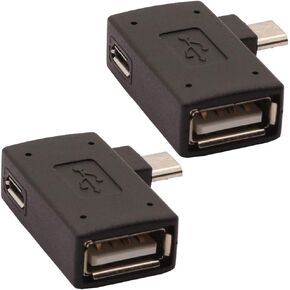 AuviPal 2-in-1 Powered Micro USB OTG Adapter 90 Degree Left Angled for PlayStaion Classic, Raspberry Pi Zero, Chromecast, Android Smart Phone or Tablet - 2 Pack