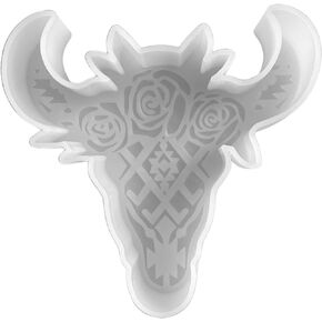 Bull Skull With Flowers Freshie Mold | Size 4.75" Wide x 4.75" Long x 0.8" Deep | Flower Skull Design for Freshie, Soap, Resin, Heat Resistant Silicone for Oven Scented Aroma Beads Longhorn Car Candle