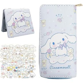 Kawaii Kitty Wallet with A Mirror, ID Card Holder Purse Pouch with Zipper, Cute PU Wallet Durable Card Holder Credit Card Holder Money Bag for Students Teens Girls Boys