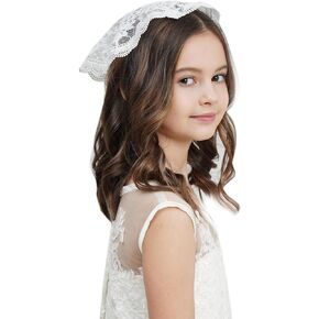 Lace Chapel Cap Little Girls Chapel Cap Lace Head Covering for Girls First Communion Veil Ivory F16