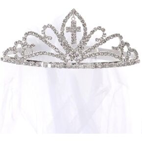 Flower Girl Holy First Communion Rhinestones Veil Tiara Bow Crown Headband USA