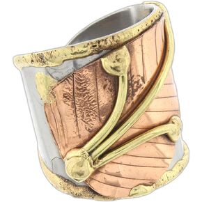 Anju Cuff Ring Welded Mixed Metal Design - Copper, Stainless Steel, Brass (Wrap Around Leaf)