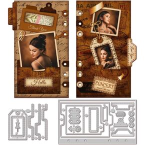 GLOBLELAND Plan Folder Pages Cutting Dies for DIY Scrapbooking Stitched Pocket Tag Metal Craft Tags Journals Planners Die Cuts Embossing Stencils Template for Paper Card Making Decoration Album