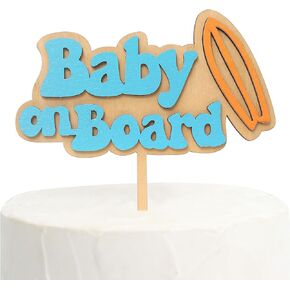 Baby On Board Beach-Themed Surf Baby Shower Decorations, Gender Reveal Cake Toppers