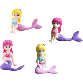 MAOMIA Miniature Mermaid Figurines 4 Pcs, Mini Mermaid Toy Figure Collection Playset Doll Birthday Cake Toppers Decoration Wedding Party Supplies Moss Landscape DIY Terrarium Crafts Ornament