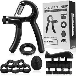 Hand Grip Strengthener Exercise Kit with 5 Pieces, Hand Exerciser for Men Women, Power Hand Grip Trainer, Finger Stretcher, Grip Ring, Stress Relief Ball, for Grip Strength Training