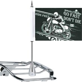 Motorcycle Luggage Rack Flag Mount Compatible with Harley Dyna Softail Road King Honda Kawasaki Suzuki (Chrome, Ride Free)