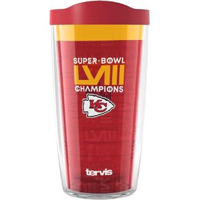 كوب سفر Tervis Traveler NFL Kansas City Chiefs - Super Bowl 58 LVIII Champions ذو جدران ثلاثية معزولة يحافظ على المشروبات باردة وساخنة، 30oz، من الفولاذ المقاوم للصدأ