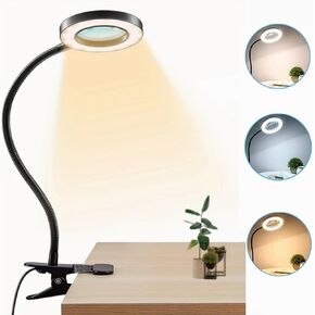 LED USB 10X Magnifying Desk Lamp with 3 Color Modes, 10 Level Dimmable and Flexible Gooseneck for Reading Craft Sewing Repair Close Work Beauty