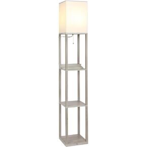 Brightech Maxwell Charger - Modern Shelf Floor Lamp with USB Charging Ports & Electric Outlet - Corner Display Floor Lamps with Shelves for Living Room, Bedroom and Office - White