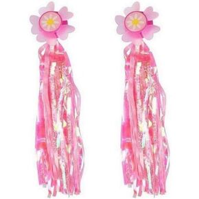 1 Pair Bike Handlebar Grips Streamers Pom-pom Ribbon Sparkle Tassel Poms for Kids Children Scooter Trike Bicycle Cycling Carrier Attachment Accessories (Sunflower)