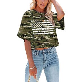 American Flag Crop Tops Women USA Crop Shirt Patriotic 4th of July Tee Memorial Day Tshirt Girls Crop Tops