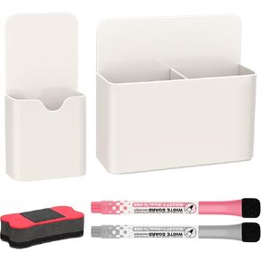 MoKo Magneitc Dry Erase Marker Holder, 2-Piece Magnetic Marker Pencil Pen Holder Cup Organizer for Metal & Magnetic surface, Includes 2 Marker and 1 Dry Erase, Black