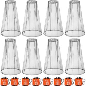 Tudomro 8 Pcs Mosquito Head Face Fly Netting Hood Mosquito Net Hat 18 x 18 Inch Bug Net for Head with Carry Bags to Prevent Insects Bugs Gnats for Outdoor Walking Camping Climbing (Black)