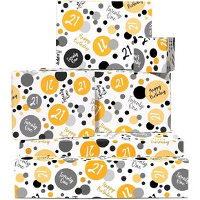 CENTRAL 23 Happy Birthday Wrapping Paper - 6 Sheets of Gift Wrap - 21st Wrapping Paper for Women and Men - Dots - Fun Gifts for Friends - Age 21 - Comes with Stickers