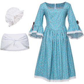GRACEART Colonial Girls Dress Prairie Pioneer Costume 100% Cotton (5 Colors Option)