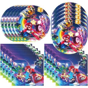 40Pack Mario Move birthday Party Supplies include 20 plates, 20 napkins for the Mario Move party Decoration