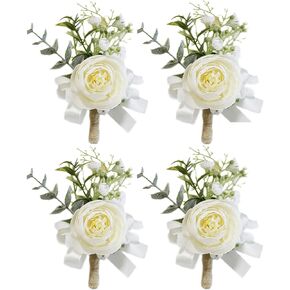 Men's Boutonniere Boutineer with Pin Wedding Boutonniere Bridegroom Groom Buttonhole for Wedding Homecoming Prom Suit Decor, Blue 4 Pcs