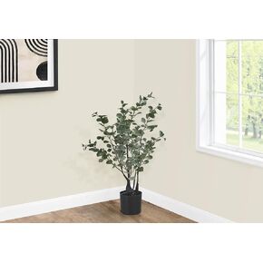 Monarch Specialties I 9562 Artificial Plant, 35" Tall, Eucalyptus Tree, Indoor, Faux, Fake, Floor, Greenery, Potted, Decorative, Green Leaves, Black Pot