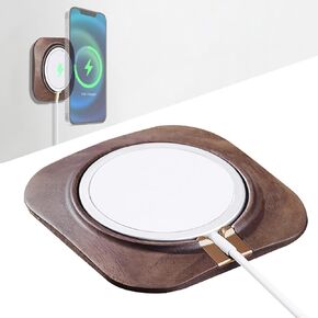 Mobile Phone Holder for MagSafe Charger, 2023 Upgraded Walnut Wood Charging Stand with Base with Velcro Compatible with iPhone15 14 13 12 Mini Plus Pro Max [Without MagSafe]