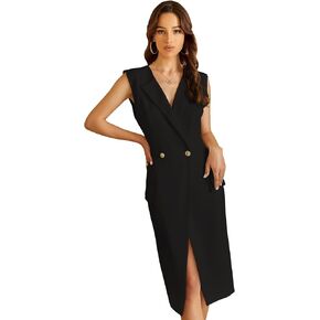 EXTRO&VERT Sleeveless Blazer Dress for Women with Gold Button Business Work Dresses Elegant