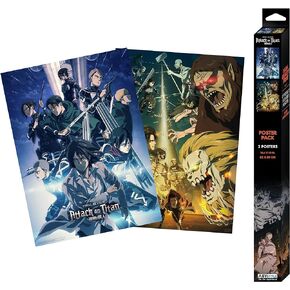 ABYstyle Attack on Titan Unframed Boxed Poster Set Featuring the Scouts, Beast Titan & Jaw Titan 15" x 20.5" Includes 2 Mini Posters Anime Manga Wall Art Prints for Bedroom Office Room Decor