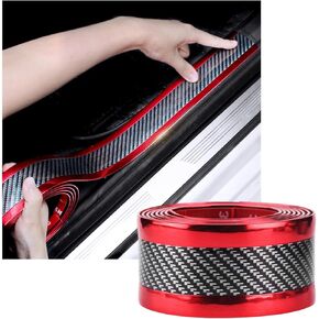 Car Door Edge Entry Guards, Anti-Collision Scratch Cover Strip Sticker, Waterproof Carbon Fiber Threshold Protector Tape, Universal Self-Adhesive Vehicle Door Sill Protector (Red, 2.7"×118")