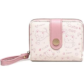 Cat Wallets for Girls, Cute Small PU Leather Wallet Card Holder Coin Purse with ID Window for Women and Girls (Black)