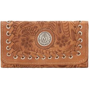 American West Leather Tri-fold Wallet for Women - Harvest Moon Tan Billfold