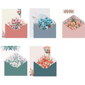 40 Lined Writing Stationery Paper with 20 Envelopes, Colorful Floral Designs for Writing Letter, Notes, Invitations, 5 Different Style (7.7 x 5.4")