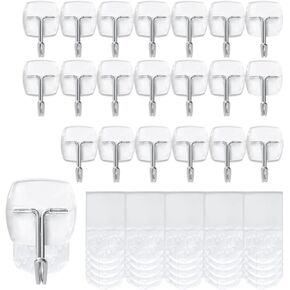 20 hooks-25 Strips,Clear Small Wire Toggle Hooks Value Pack, Damage Free Hanging Wall Hooks with Adhesive Strips, No Tools Utility Hooks for Hanging Decorations