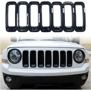 Chrome Black Front Mesh Grille Grill Mesh Grille Insert Kit Compatible with Jeep Patriot 2011-2017 (7 PCS) (Hollow*7pcs)
