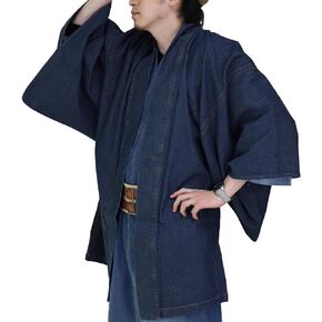 Mens Traditional Japanese Haori, Outerwear Soft Denim Jacket