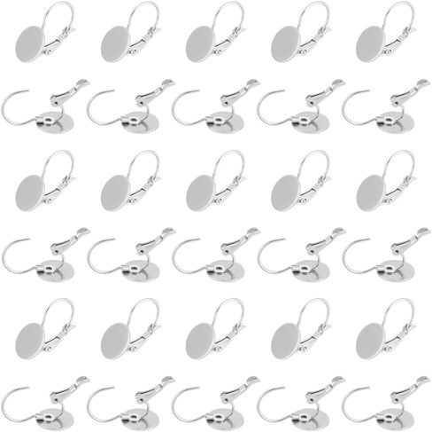 UNICRAFTALE 40Pcs 304 Stainless Steel Leverback Earring Findings Flat Round Blank Earring Cabochons Earring Bezel Tray Hoop Earring Accessories for Leverback Earrings Dangle Jewelry Making in Saudi Arabia