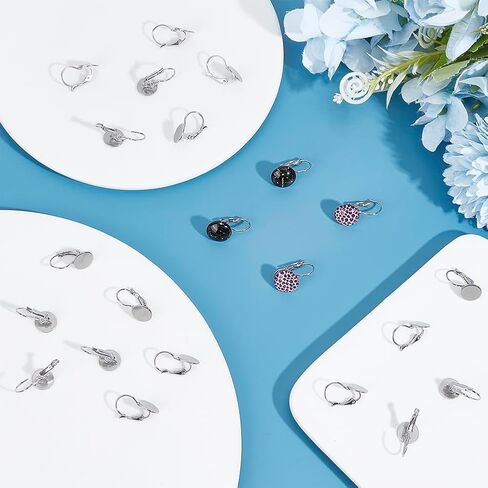 UNICRAFTALE 40Pcs 304 Stainless Steel Leverback Earring Findings Flat Round Blank Earring Cabochons Earring Bezel Tray Hoop Earring Accessories for Leverback Earrings Dangle Jewelry Making in Saudi Arabia