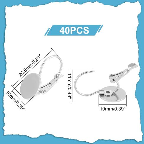UNICRAFTALE 40Pcs 304 Stainless Steel Leverback Earring Findings Flat Round Blank Earring Cabochons Earring Bezel Tray Hoop Earring Accessories for Leverback Earrings Dangle Jewelry Making in Saudi Arabia
