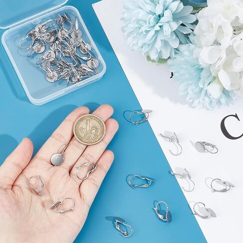 UNICRAFTALE 40Pcs 304 Stainless Steel Leverback Earring Findings Flat Round Blank Earring Cabochons Earring Bezel Tray Hoop Earring Accessories for Leverback Earrings Dangle Jewelry Making in Saudi Arabia