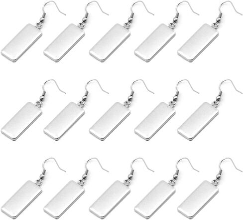 30pcs Stainless Steel Earring Wire Hooks with10x25mm Blank Rectangle Trays and Cabochon Earring Settings for DIY Jewelry Making in Saudi Arabia