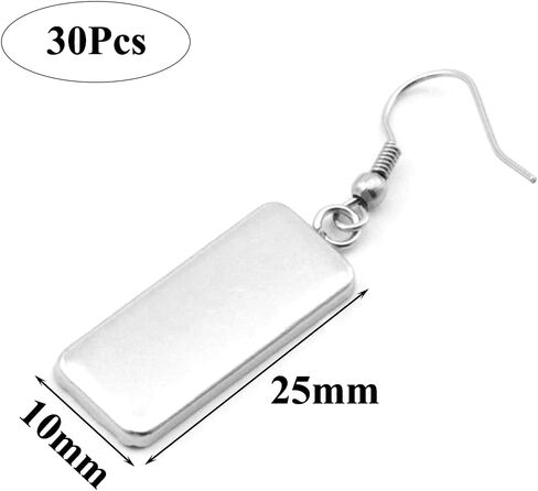 30pcs Stainless Steel Earring Wire Hooks with10x25mm Blank Rectangle Trays and Cabochon Earring Settings for DIY Jewelry Making in Saudi Arabia