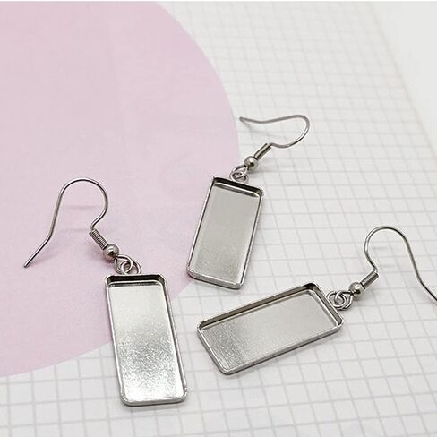 30pcs Stainless Steel Earring Wire Hooks with10x25mm Blank Rectangle Trays and Cabochon Earring Settings for DIY Jewelry Making in Saudi Arabia