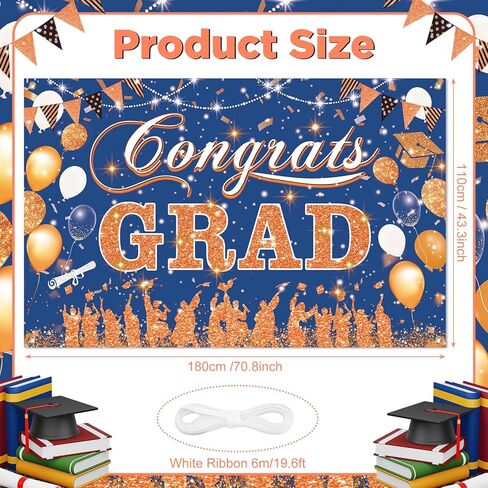 Blue Orange Graduation Decoration Banner, Blue Orange Congrats Grad Banner 2024 Blue Orange Graduation Party Banner for Class of 2024 High School College Graduation Party 70.8x43.3 inch in Kuwait