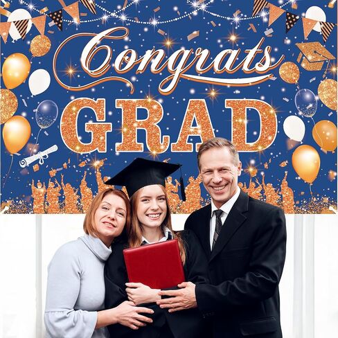 Blue Orange Graduation Decoration Banner, Blue Orange Congrats Grad Banner 2024 Blue Orange Graduation Party Banner for Class of 2024 High School College Graduation Party 70.8x43.3 inch in Kuwait