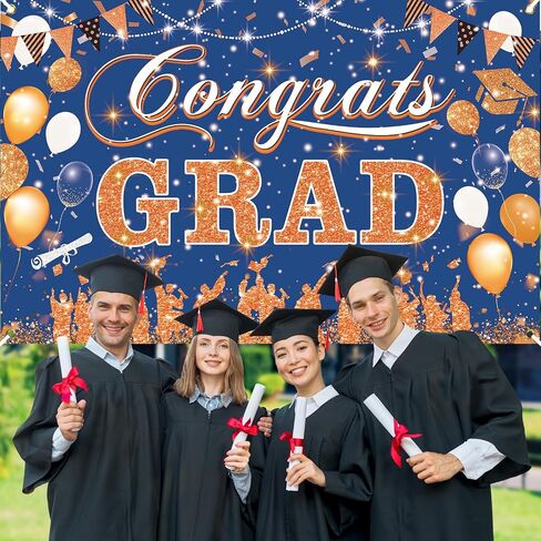 Blue Orange Graduation Decoration Banner, Blue Orange Congrats Grad Banner 2024 Blue Orange Graduation Party Banner for Class of 2024 High School College Graduation Party 70.8x43.3 inch in Kuwait