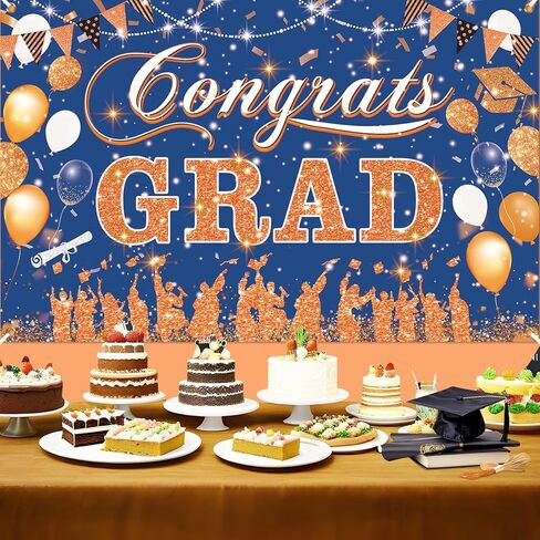 Blue Orange Graduation Decoration Banner, Blue Orange Congrats Grad Banner 2024 Blue Orange Graduation Party Banner for Class of 2024 High School College Graduation Party 70.8x43.3 inch in Kuwait