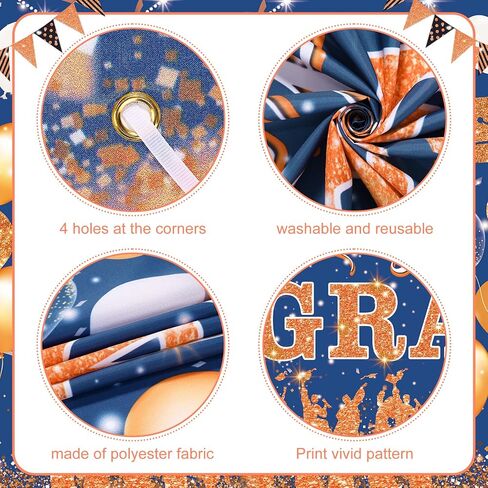 Blue Orange Graduation Decoration Banner, Blue Orange Congrats Grad Banner 2024 Blue Orange Graduation Party Banner for Class of 2024 High School College Graduation Party 70.8x43.3 inch in Kuwait