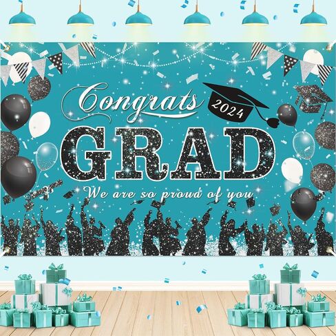 Blue Orange Graduation Decoration Banner, Blue Orange Congrats Grad Banner 2024 Blue Orange Graduation Party Banner for Class of 2024 High School College Graduation Party 70.8x43.3 inch in Kuwait