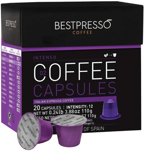 ماكينة إسبرسو صغيرة من شيف ويف متوافقة مع كبسولات نسبريسو (حمراء) مع خزان مياه قابل للبرمجة بلمسة واحدة مع حامل للكبسولات، 2 كوب زجاجي مزدوج الجدار و20 كبسولة قهوة بيستبريسو إنتينسو in Kuwait