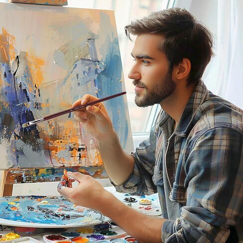 فرش طلاء فنان القيقب الذهبي بمقبض طويل باللون الأحمر، مجموعة فرش طلاء فيلبيرت للرسم بالأكريليك والغواش والألوان المائية توفر حملًا ممتازًا للطلاء وتدفقًا سهلاً للطلاء in Kuwait