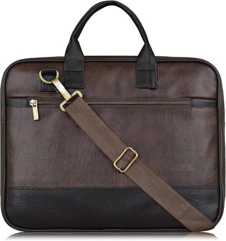 Coffee & Black Faux Leather Briefcase 15.6 inch Water Resistant Laptop Shoulder Messenger Sling Office Business Professional Bag for Men's & Women's in Saudi Arabia
