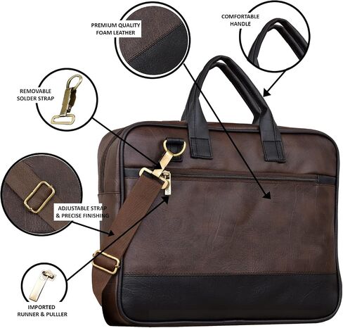 Coffee & Black Faux Leather Briefcase 15.6 inch Water Resistant Laptop Shoulder Messenger Sling Office Business Professional Bag for Men's & Women's in Saudi Arabia